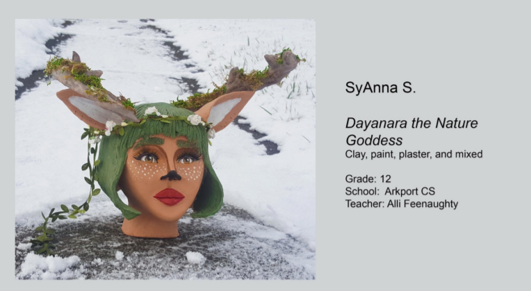 A photo of a student's drawing entitled Dayanara the Nature Goddess
